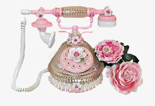粉色复古电话机png免抠素材_88icon https://88icon.com 电子产品 电话机 粉色电话 粉色花 联系方式