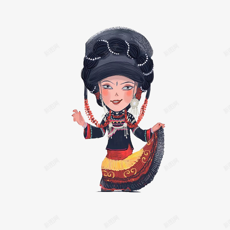 卡通微笑的彝族美女插画png免抠素材_88icon https://88icon.com 卡通 少数民族 彝族 彝族服饰 微笑 插画 服装 服饰 美女