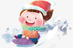 小男孩滑雪冬天可爱图案素材