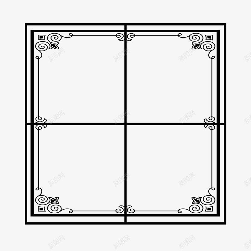 传统花纹田字格png免抠素材_88icon https://88icon.com 传统 四分格 四分格生字本模板 填字格 方格纸 汉字拼音卡 田字框 米字格练习本 细线 花纹 黑色