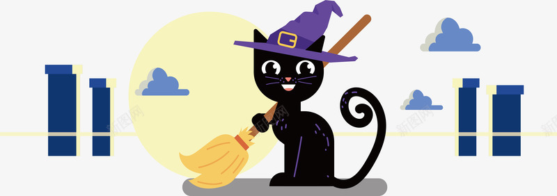 魔法黑色猫咪矢量图ai免抠素材_88icon https://88icon.com 万圣节 猫咪 矢量png 魔法 魔法猫咪 黑色猫咪 矢量图