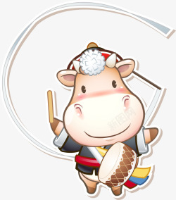 卡通腰鼓打腰鼓的奶牛高清图片