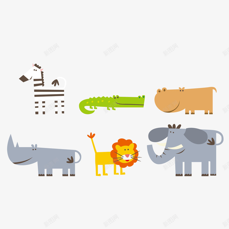 动物集合的图png免抠素材_88icon https://88icon.com 大象 斑马 河马 犀牛 狮子 鳄鱼