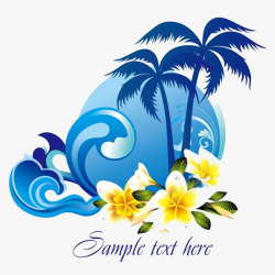 花朵和椰树蓝色背景素材