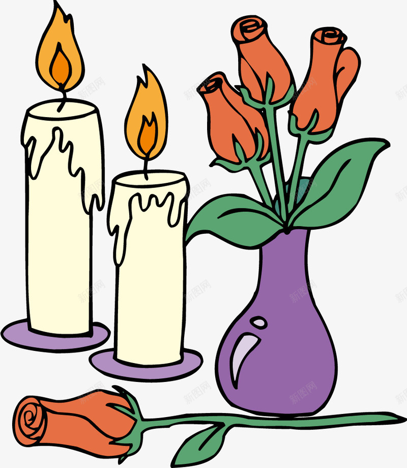 卡通花瓶蜡烛矢量图ai免抠素材_88icon https://88icon.com 矢量卡通 紫色花瓶 花瓶 蜡烛 矢量图