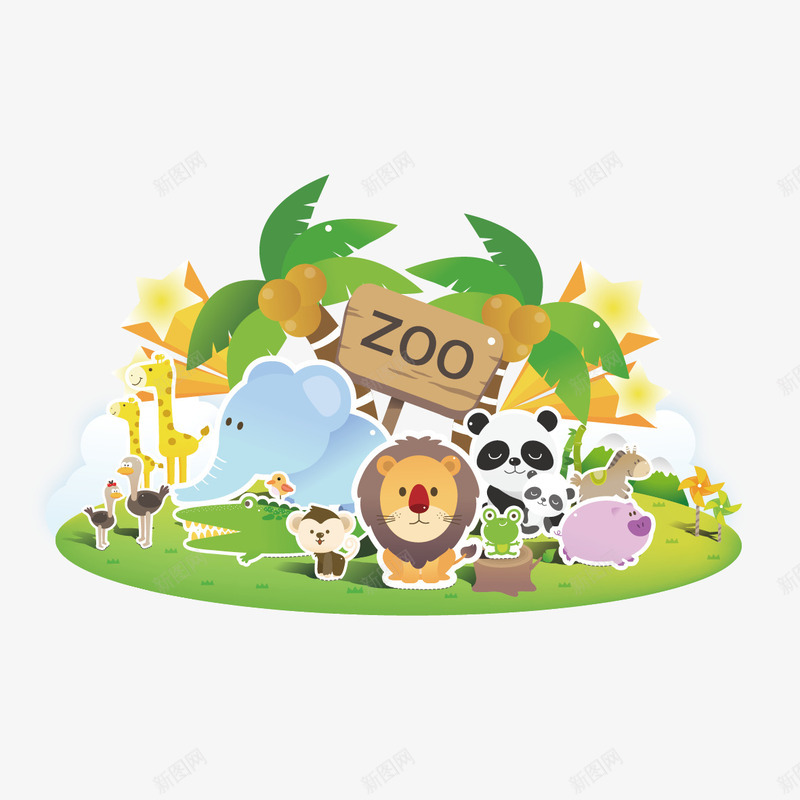 动物园png免抠素材_88icon https://88icon.com zoo 动物园 大象 椰子树 狮子