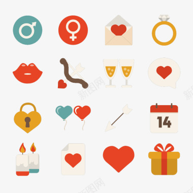 爱心礼盒避孕套16款精美情人节图标图标