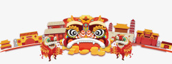 中国风建筑舞狮子素材