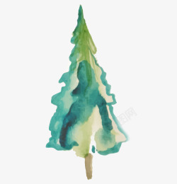 手绘水彩绿色松树素材