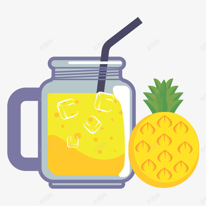 菠萝菠萝汁png免抠素材_88icon https://88icon.com 卡通 吸管 手绘 杯子 水果 玻璃 菠萝 菠萝汁 黄色的