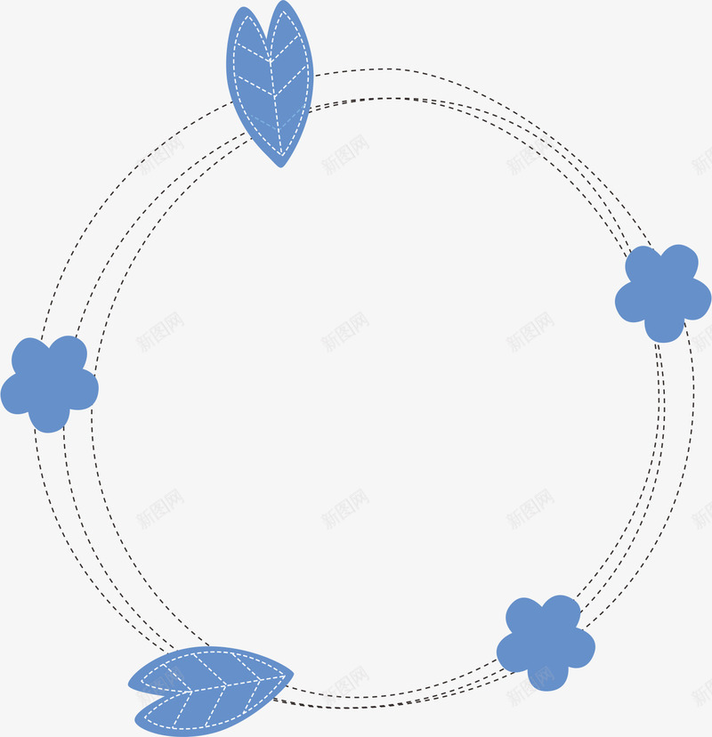 蓝色线条边框矢量图ai免抠素材_88icon https://88icon.com AI 卡通 叶子 线条 花朵 蓝色 边框 矢量图