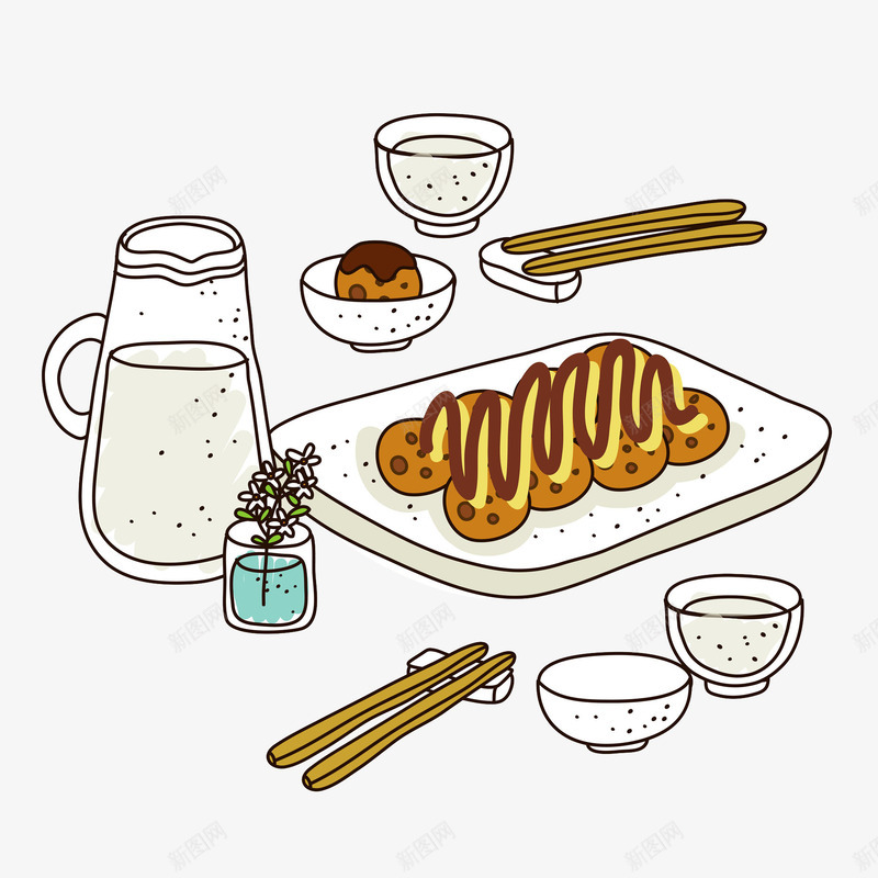 卡通创意早餐图png免抠素材_88icon https://88icon.com 创意的 卡通 插图 早餐 杯子 筷子 面包 食物