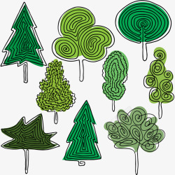 抽象线条手绘绿色树木素材