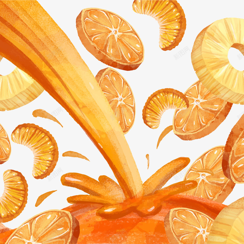 美味橙子和橙汁png免抠素材_88icon https://88icon.com 卡通橘子 卡通橙子 美味橙汁 背景装饰