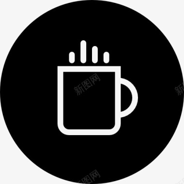 咖啡杯的黑色圆形按钮图标图标