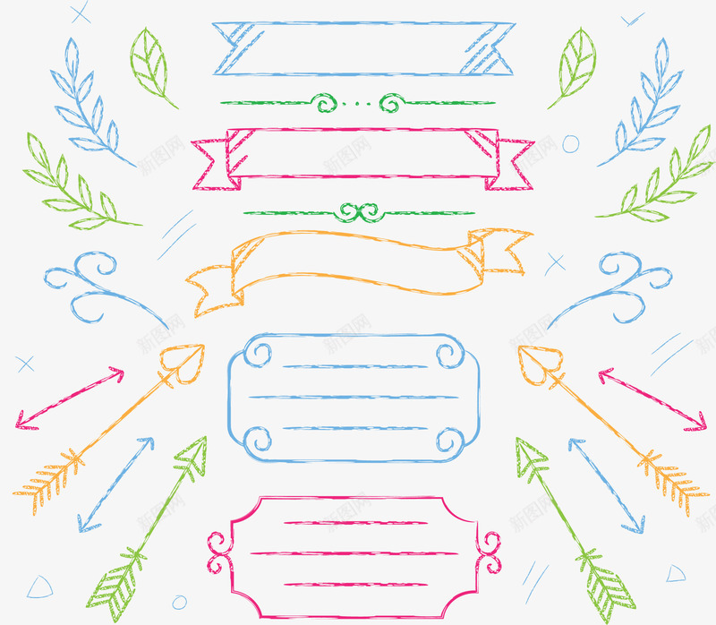 彩色线条手绘边框矢量图ai免抠素材_88icon https://88icon.com 彩色树叶 彩色线条 彩色花纹 手绘风 矢量png 线条边框 矢量图