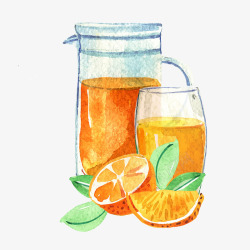 手绘杯子中的橙汁素材