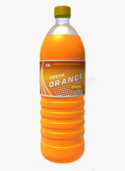 带贴纸广告的一瓶大橙汁实物素材