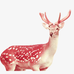 手绘红色麋鹿图案素材