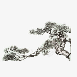 中国风水墨国画松树素材