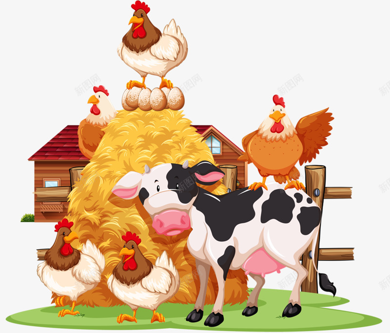 母鸡与奶牛png免抠素材_88icon https://88icon.com 奶牛 奶牛与母鸡 母鸡 母鸡下蛋