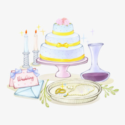 婚礼蛋糕手绘插画素材