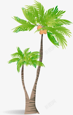 绿色卡通手绘椰树素材