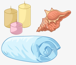 手绘蜡烛被卷海螺素材