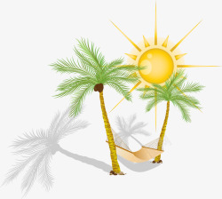 手绘太阳椰树吊床图案素材
