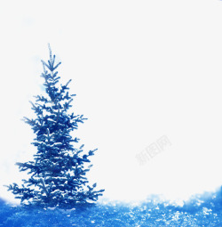 梦幻蓝色雪花松树节日装饰素材