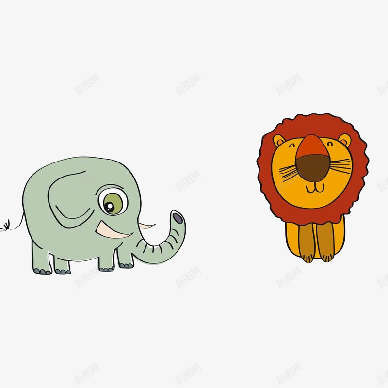 和狮子在一起的小象png免抠素材_88icon https://88icon.com 卡通 可爱 小象 狮子