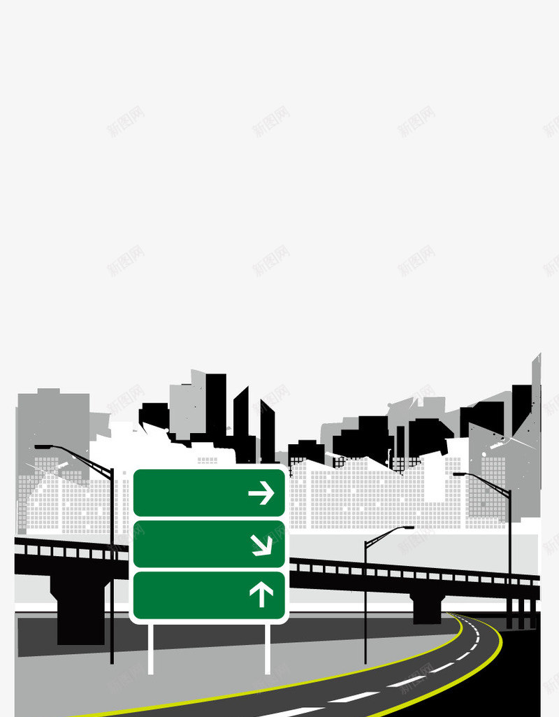 灰色公路和指示牌矢量图ai免抠素材_88icon https://88icon.com 公路 城市 指示 灰色 牌 矢量素材 矢量图