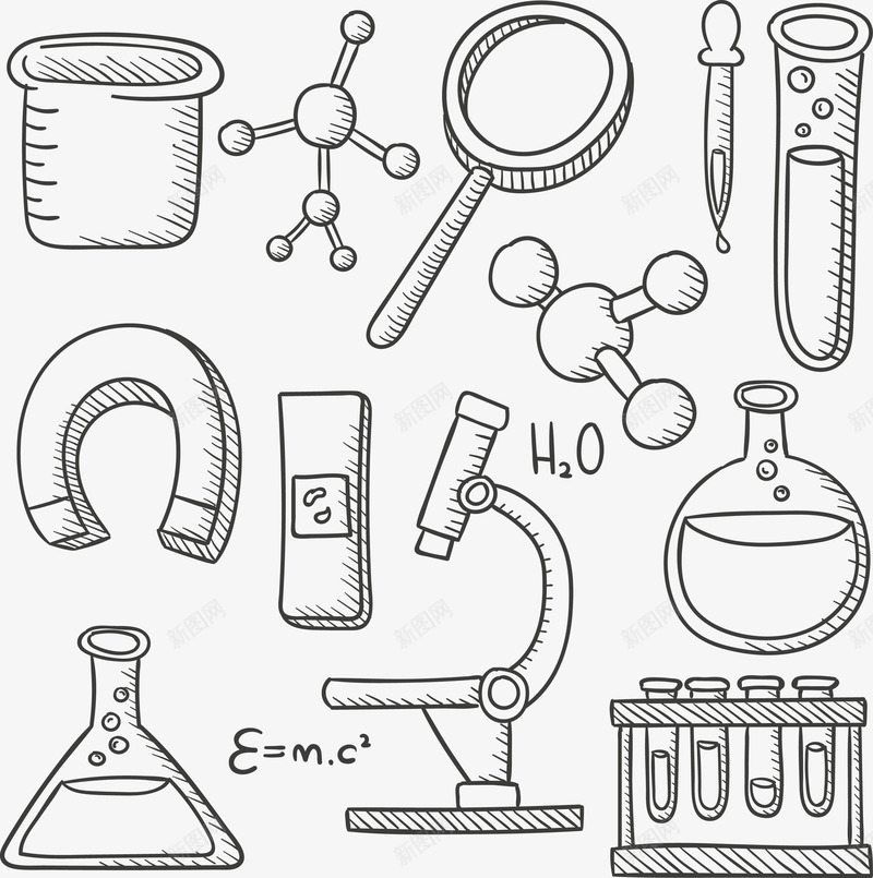 手工绘制化学器械分子结构矢量图ai免抠素材_88icon https://88icon.com 分子 化学器械 化学结构 手绘 矢量图