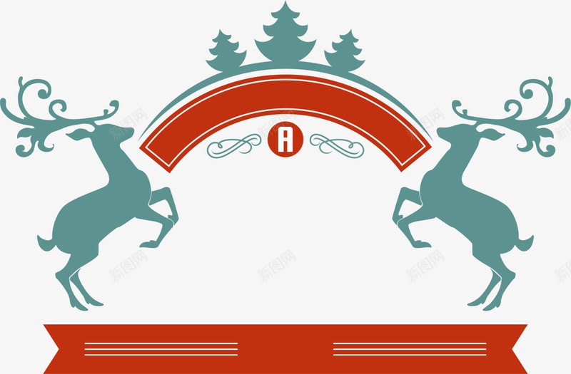 绿色麋鹿标签png免抠素材_88icon https://88icon.com 圣诞节框架 清新树木 简约标签 绸带花边 绿色麋鹿 边框纹理