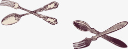 复古精美铁勺子叉子手绘矢量图素材