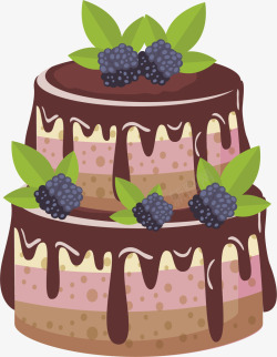 蓝莓装饰巧克力蛋糕矢量图素材