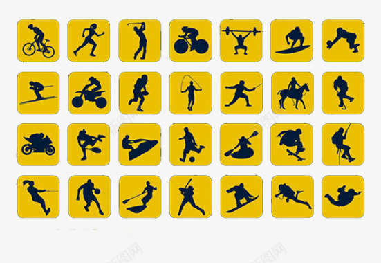 运动人物剪影运动元素黄色底色图标图标
