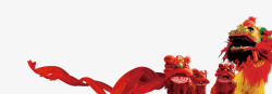 春节舞狮子红色丝带素材