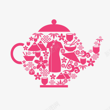 粉色手绘扁平化图标茶壶图标
