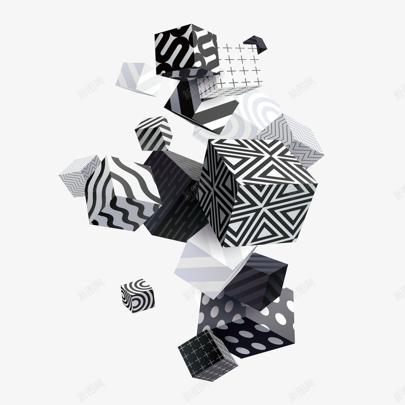 黑白色正方体拼接模块矢量图eps免抠素材_88icon https://88icon.com 创意设计 多维度 拼接图案 拼接模块 正方体 空间立体 黑白色 矢量图