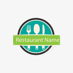 绿色餐馆餐具标签素材