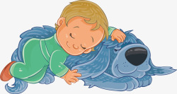 身上的孩子躺在狗狗身上睡觉的孩子高清图片
