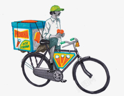 卡通小贩骑自行车素材