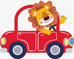 开小汽车的狮子卡通图案素材
