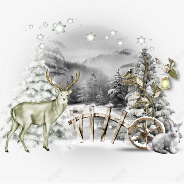 卡通白色雪天麋鹿png免抠素材_88icon https://88icon.com 兔子 卡通手绘 白色雪天 麋鹿