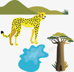 手绘卡通野生动物猎豹矢量图素材