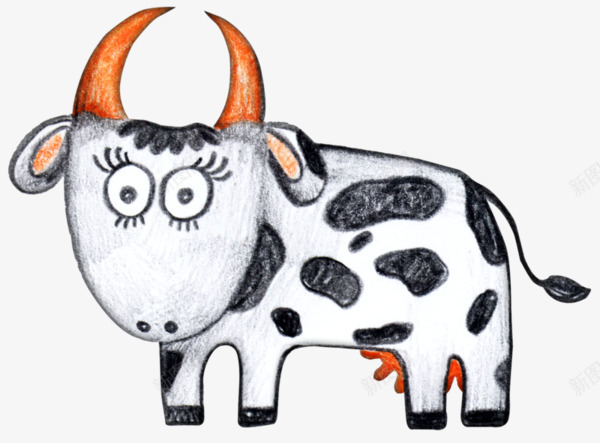卡通蜡笔画奶牛插图png免抠素材_88icon https://88icon.com 儿童蜡笔画 卡通手绘 奶牛 插图 蜡笔画