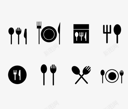 黑白图标餐具餐饮图标