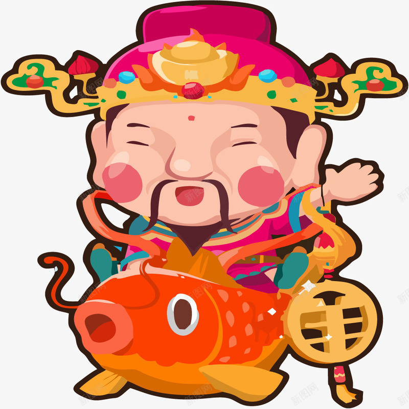 红色新年鲤鱼与财神爷矢量图eps免抠素材_88icon https://88icon.com 新年稀奇 红色 财神爷png 鲤鱼 矢量图