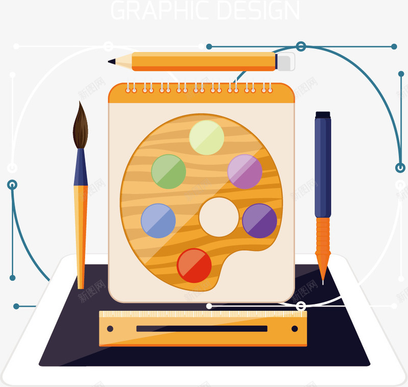 画工具矢量图eps免抠素材_88icon https://88icon.com 扁平化 毛笔 画板 钢笔 矢量图